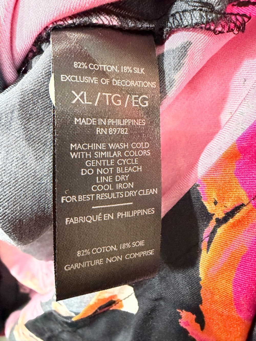 Natori Pink Black & Orange Floral Kimono Tie-Front Tunic Cotton & Silk - Picture 4 of 5